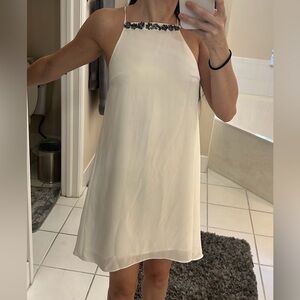 H&M Elegant Women’s Beaded Chiffon White Dress Flowy Halter